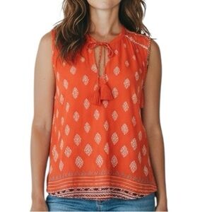 NWT LUCKY BRAND Sleeveless Keyhole Tie Printed Top Size Large